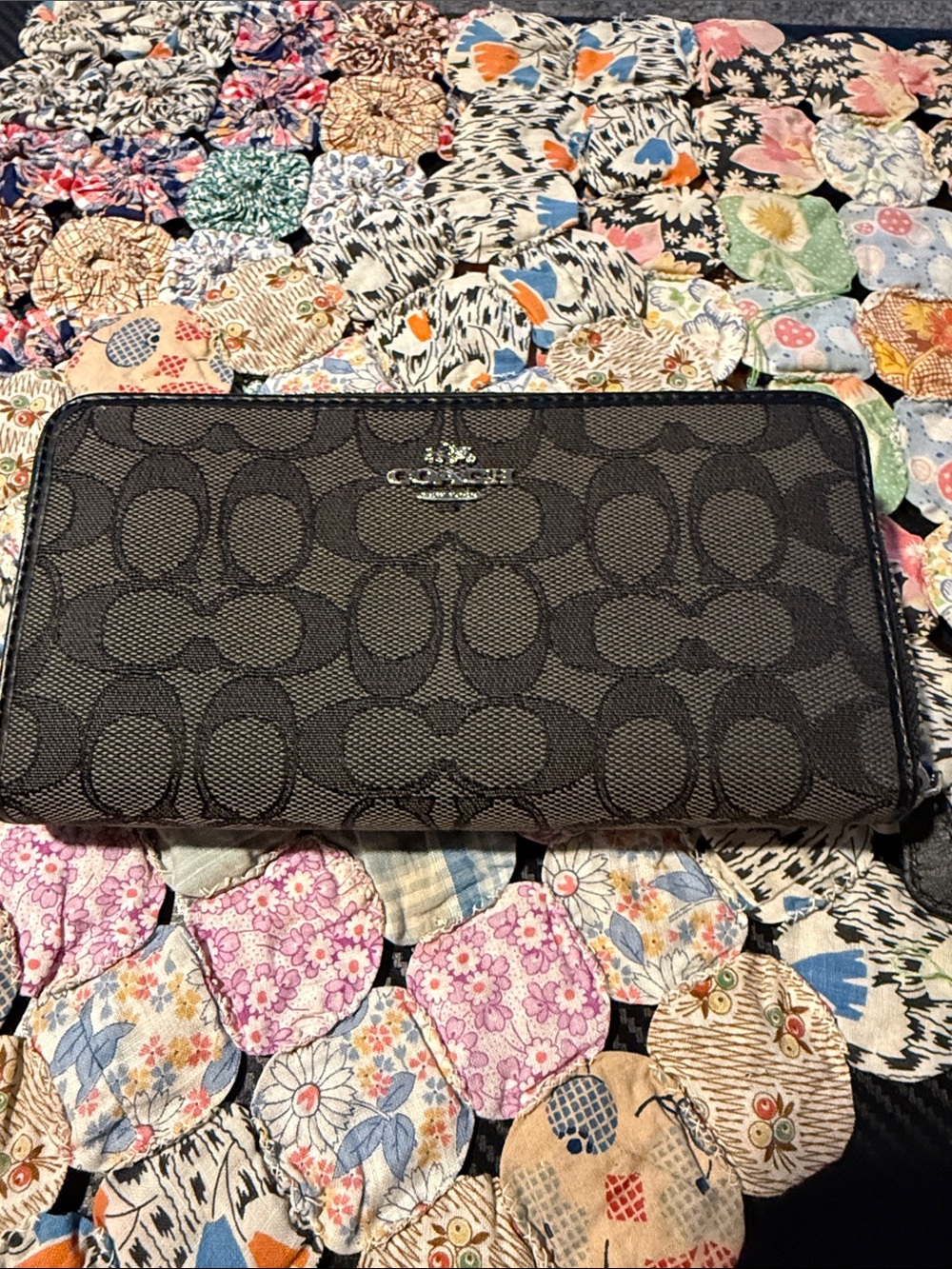 Coach Signature Zip Wallet in Dark Brown/Black